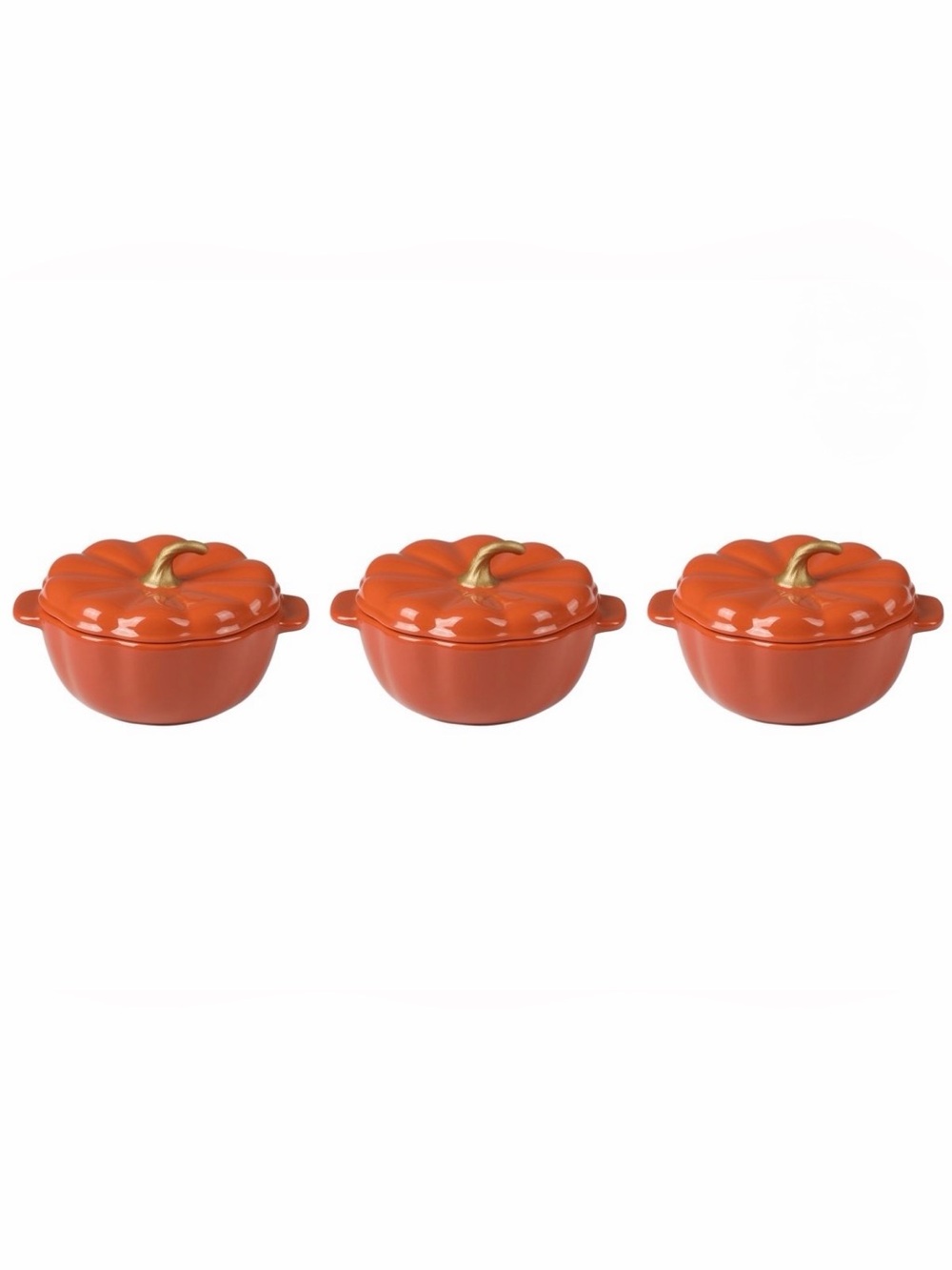 The Pioneer Woman Ceramic Pumpkin 2 Cup Mini Cocottes with Lids Set of 3, Orange